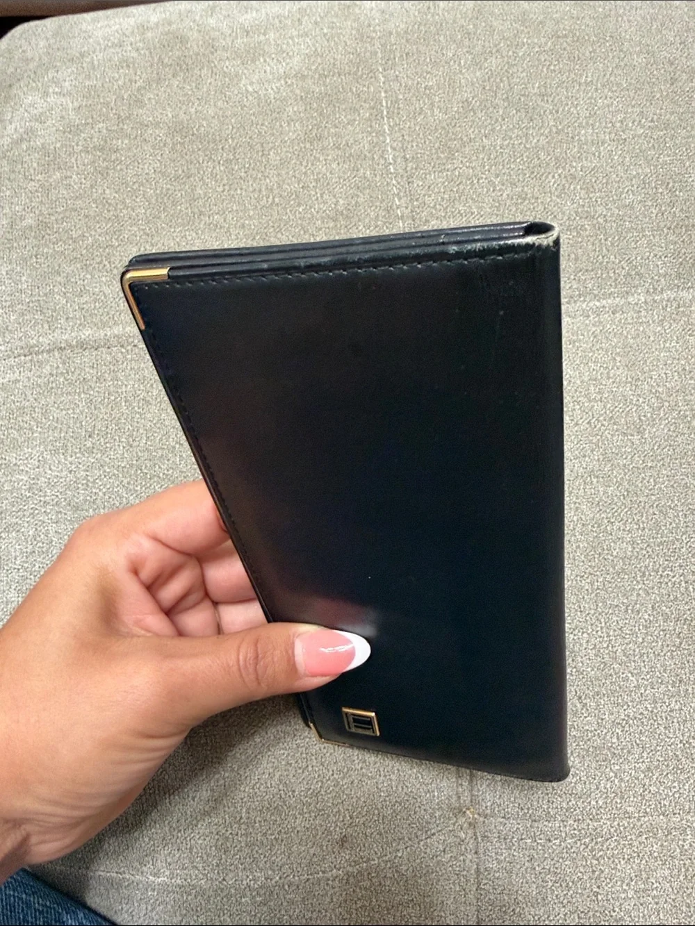 Dunhill Black Leather Continental Card Holder with Gold Accents